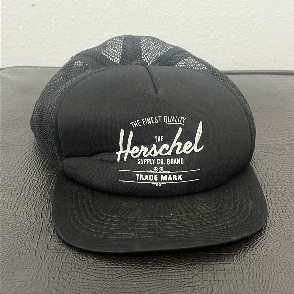 Herschel Black Trucker Hat with White Logo